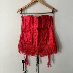 Vintage Y2K Red Fringe Corset Bustier Dreamgirl Size 42 with Garter Clips